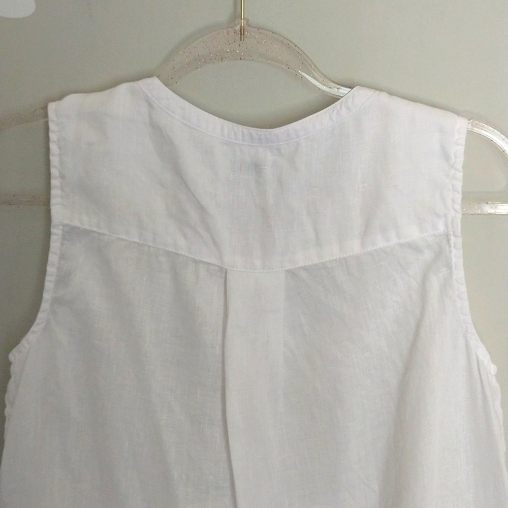 White 100% Linen Button-Front Sleeveless Top - Picture 8 of 9